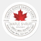 Ahornsirup mit rotem Leaf, pures lokales Etikett Runder Aufkleber (Vorderseite)