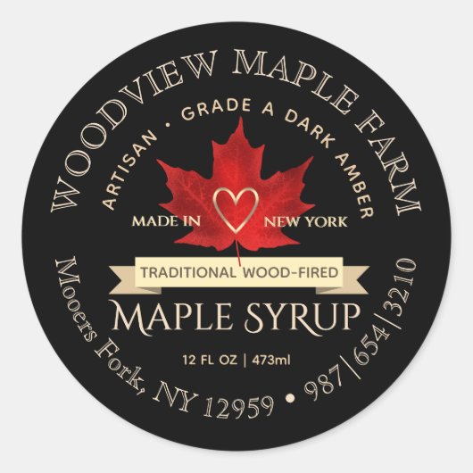 Ahornsirup Traditionelles Holz mit rotem Leaf befe Runder Aufkleber (Vorderseite)