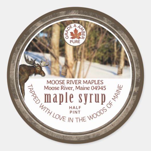 Ahornsirup Woods Elchbuckeln Ahornleaf Grunge Runder Aufkleber (Vorderseite)