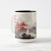 Ahornwald und Fluss im Berg Zweifarbige Tasse (Vorderseite Links)