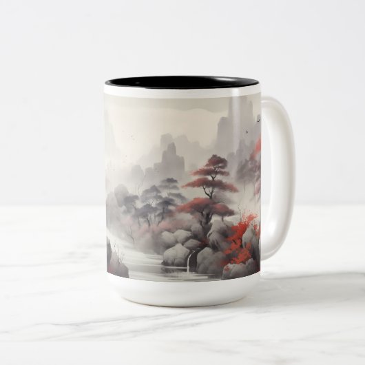 Ahornwald und Fluss im Berg Zweifarbige Tasse (VorderseiteRechts)