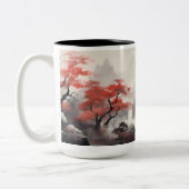 Ahornwald und Fluss im Berg Zweifarbige Tasse (Links)