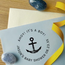 Ahoy! Anchor Nautical Blue Round Baby Dusche