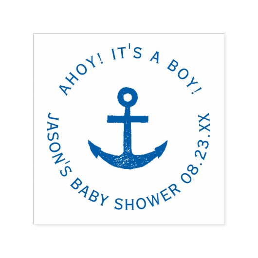 Ahoy! Anchor Nautical Blue Round Baby Dusche Permastempel (Design)