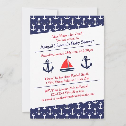 Ahoy Anchors Kinderdusche - Einladung (Vorderseite)