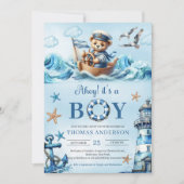 Ahoy Aquarellblau und braun Teddy Bären Segler Einladung (Vorderseite)