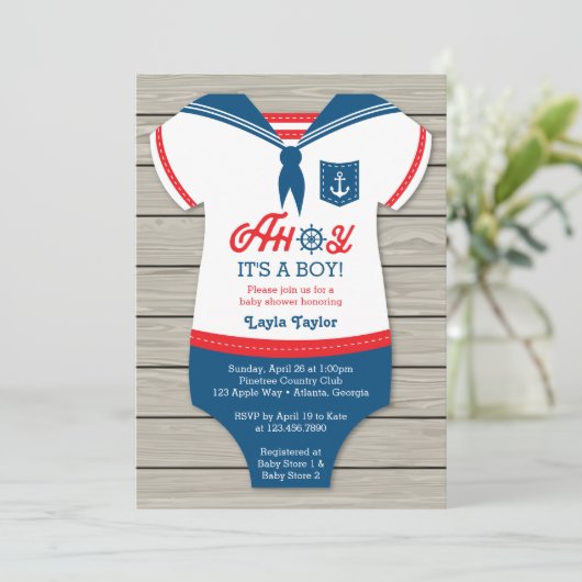 Ahoy Baby Shower Einladung, Segler, Kosmetik Einladung (Stehend Vorderseite)
