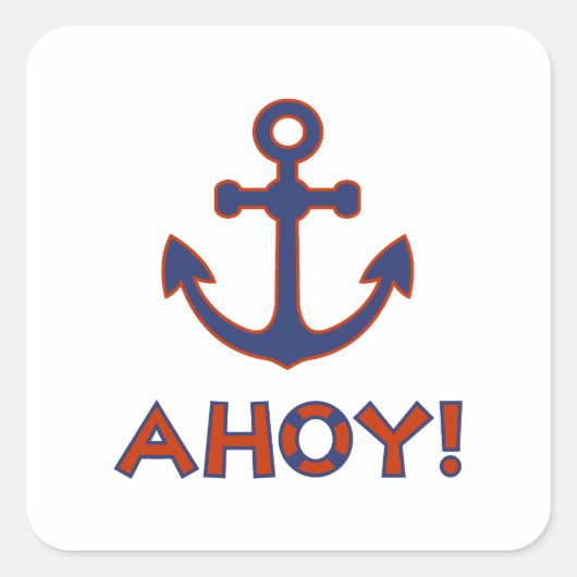 AHOY! Buoy + Ankerdesign Red+Blue Quadratischer Aufkleber (Vorderseite)