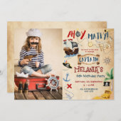 Ahoy Captain Treasure Pirate Kindergeburtstag Part Einladung (Vorne/Hinten)