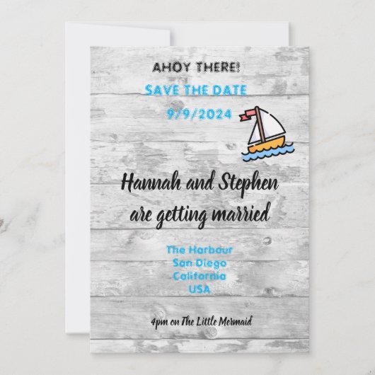 Ahoy da! Yachtdesign Save the Date Karte (Vorderseite)