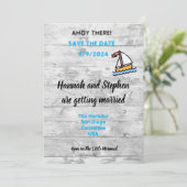 Ahoy da! Yachtdesign Save the Date Karte (Stehend Vorderseite)