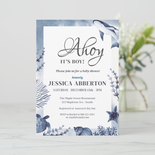 Ahoy, das ist ein Baby unter dem Meer Einladung (Stehend Vorderseite)