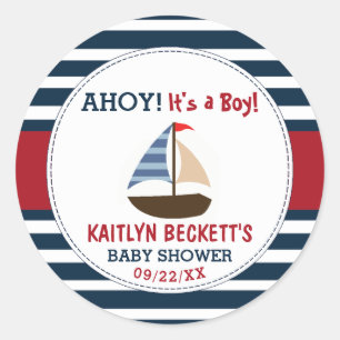 Ahoy! Das ist ein Junge! Babydusche für Nautical B Runder Aufkleber