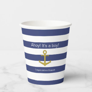 Ahoy! Das ist ein Junge! Blue White Nautical Baby  Pappbecher