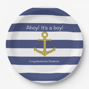 Ahoy! Das ist ein Junge! Blue White Nautical Baby Pappteller