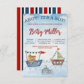 AHOY! Das ist ein Junge! Boote und U-Boot-Babydusc Einladung (Vorne/Hinten)