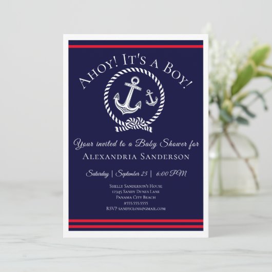 Ahoy, das ist ein Junge! Einladung zur Kinderdusch (Stehend Vorderseite)