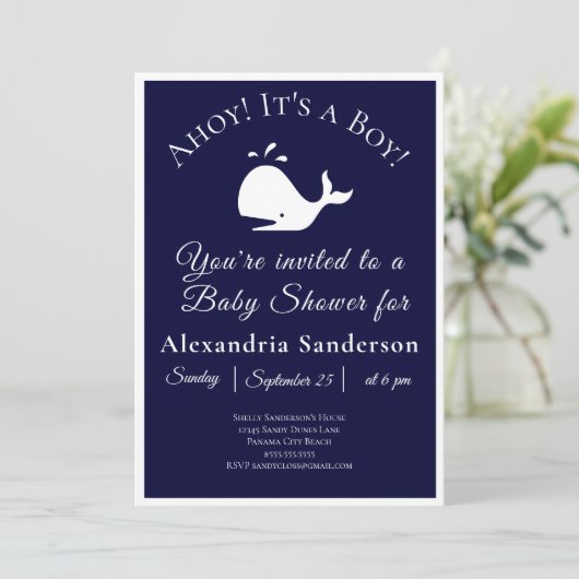 Ahoy, das ist ein Junge! Einladung zur Kinderdusch (Stehend Vorderseite)