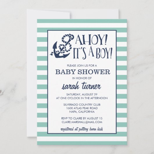 Ahoy, das ist ein Junge! Kinderdusche Einladung (Vorderseite)