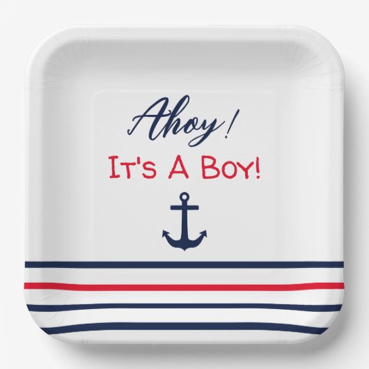 Ahoy! Das ist ein Junge! Kinderdusche Pappteller (Vorderseite)