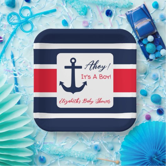 Ahoy! Das ist ein Junge! Kinderdusche Pappteller (Party)