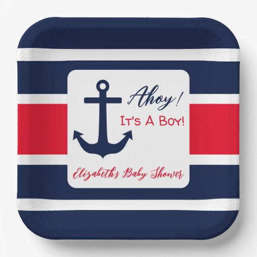 Ahoy! Das ist ein Junge! Kinderdusche Pappteller (Vorderseite)