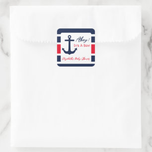 Ahoy! Das ist ein Junge! Kinderdusche Quadratischer Aufkleber