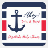 Ahoy! Das ist ein Junge! Kinderdusche Quadratischer Aufkleber (Vorderseite)