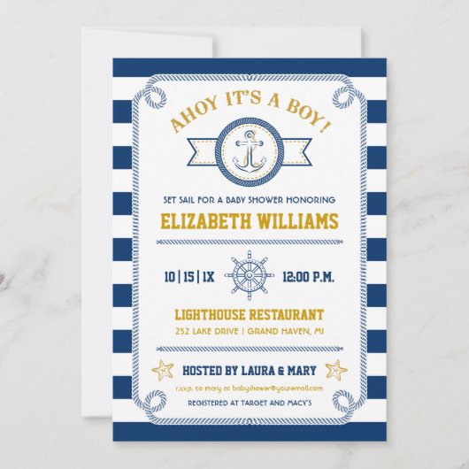 Ahoy! Das ist ein Junge!Nautical Baby Shower Einla Einladung (Vorderseite)