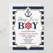 Ahoy! Das ist ein Junge! Nautical Navy Blue Baby D Einladung (Vorderseite)