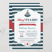 Ahoy! Das ist ein Junge! Nautical Navy & Red Baby Einladung (Vorne/Hinten)