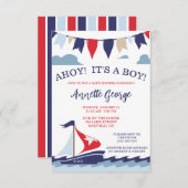 AHOY! Das ist ein Junge! Nautical Sailing Baby Dus Einladung (Vorne/Hinten)