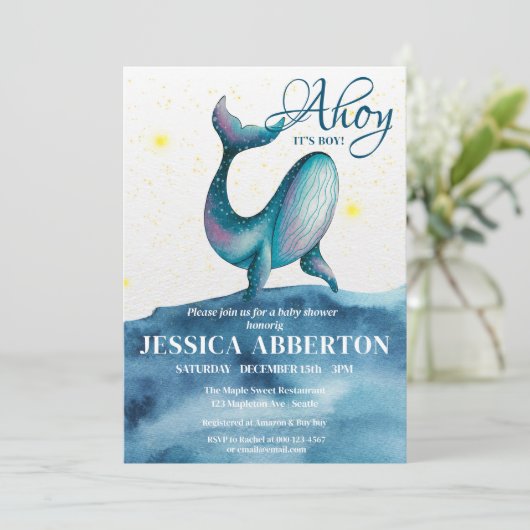 Ahoy, das ist eine Baby-Kinderdusche Einladung (Stehend Vorderseite)