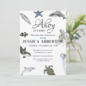 Ahoy, das ist eine Junge Watercolor Babydusche Einladung (Stehend Vorderseite)