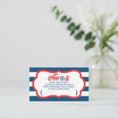 Ahoy Diaper Raffle Ticket, nautisch, blau, rot Begleitkarte (Stehend Vorderseite)