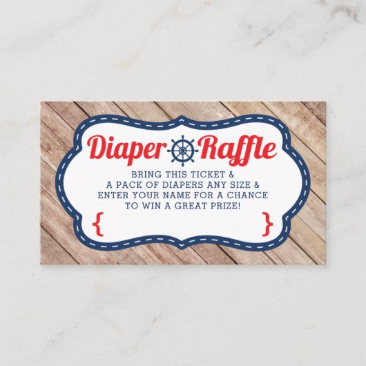 Ahoy Diaper Raffle Ticket, nautisch, blau, rot Begleitkarte (Vorderseite)