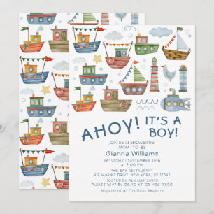 Ahoy, ein Junge, nautische Babyparty Einladung