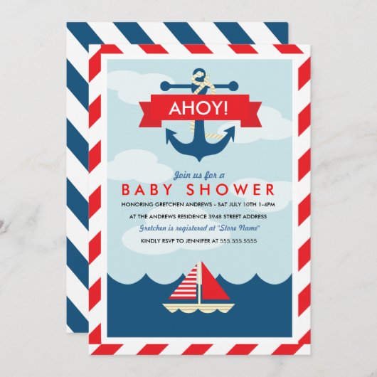 Ahoy! Einladung zur Kinderdusche (Vorne/Hinten)