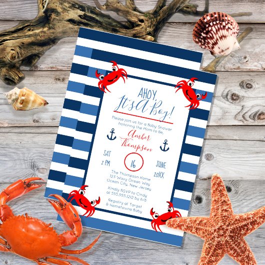 Ahoy Es ist ein Baby Crab Nautical Theme Kinderdus Einladung