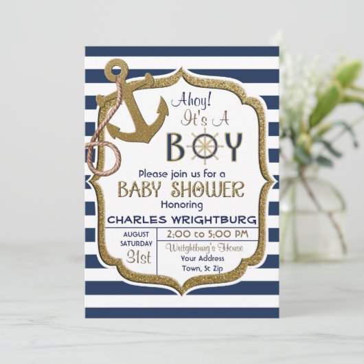 Ahoy Es ist ein Baby Nautical Theme Baby Einladung (Stehend Vorderseite)