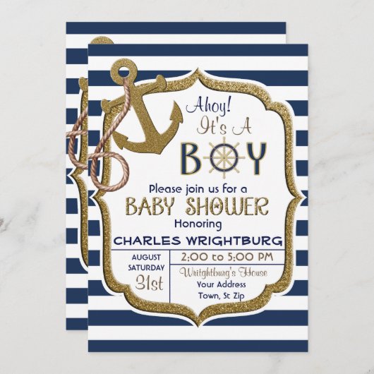 Ahoy Es ist ein Baby Nautical Theme Baby Einladung (Vorne/Hinten)