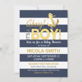 Ahoy es ist ein Baby Shower Einladung Gold Navy (Vorderseite)