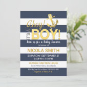 Ahoy es ist ein Baby Shower Einladung Gold Navy (Stehend Vorderseite)