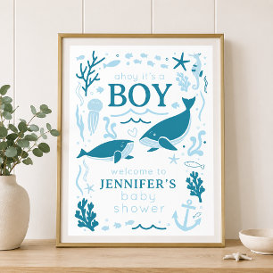 Ahoy, es ist ein Blauwal - Nautische Babyparty Poster