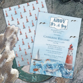 Ahoy Es ist ein Boy Lighthouse Ocean Baby Shower Einladung