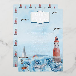 Ahoy Es ist ein Boy Lighthouse Ocean Baby Shower Folieneinladung