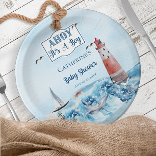 Ahoy Es ist ein Boy Lighthouse Ocean Baby Shower Pappteller