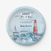 Ahoy Es ist ein Boy Lighthouse Ocean Baby Shower Pappteller (Vorderseite)