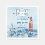 Ahoy Es ist ein Boy Lighthouse Ocean Baby Shower Serviette (Vorderseite)