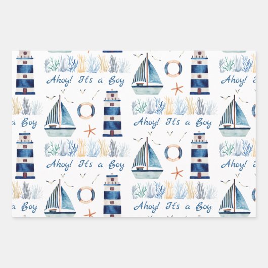 Ahoy! Es ist ein Boy Nautical Themed Customizable Geschenkpapier Set (Vorderseite 3)